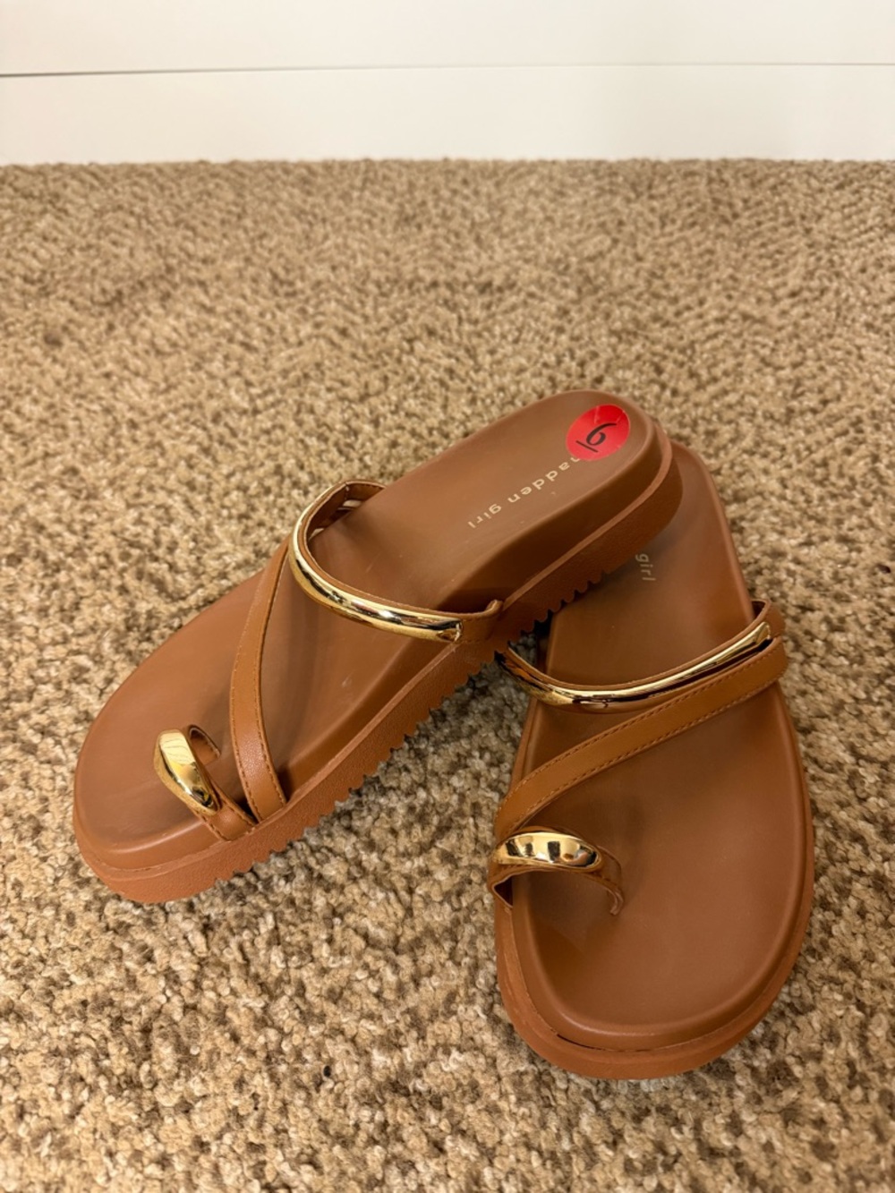 Madden Girl Tan Sandal with Gold Tone Accents